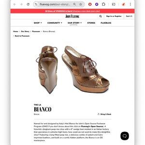 John Fluevog La Bianco Bronze Wedge Sandals, US 8